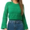 Brave Soul Green Wide Sleeve Crew Neck Pointelle Jumper