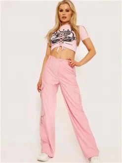 Vivichi Pink Loren Wide Leg Cargo Trousers -Noisy May Shop 28099 2