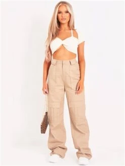 Missy Empire Beige Amaia High Rise Cargo Trousers -Noisy May Shop 28142 2