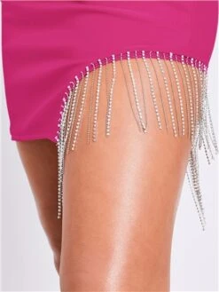 Saint Genies Hot Pink Beatrix Diamante Fringe Asymmetric Mini Skirt -Noisy May Shop 28187 1