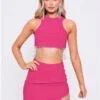 Saint Genies Hot Pink Beatrix Diamante Fringe Asymmetric Mini Skirt