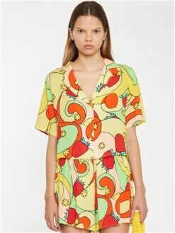 Glamorous Yellow Swirl Print Collared Shirt