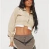 Ego Khaki Low Rise Zip Detail Motocross Mini Skirt