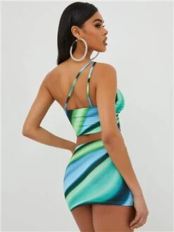 Ego Blue Swirl Print Slinky Cross Strap Ring Detail Corset Crop Top -Noisy May Shop 28276 1