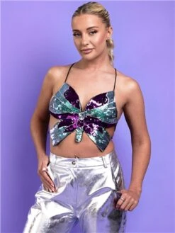 Saint Genies Black/Green Sequin Butterfly Top -Noisy May Shop 28314 2