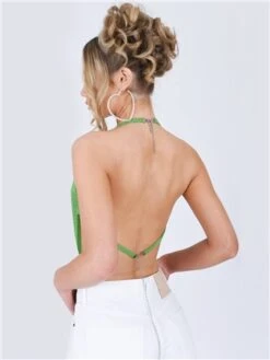 Saint Genies Green Summer Cowl Neck Bandana Diamante Chainmail Top -Noisy May Shop 28317 3