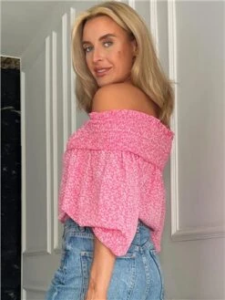 Girl In Mind Pink Candace Shirred Bardot Floral Top -Noisy May Shop 28336 3