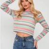 Saint Genies Pink Stripe Knit Long Sleeve Top
