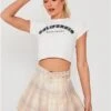 Saint Genies Cream / Yellow Check Pleat Mini Skirt