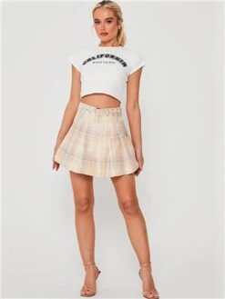 Saint Genies Cream / Yellow Check Pleat Mini Skirt -Noisy May Shop 28389 2