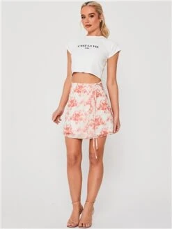Saint Genies Cream / Orange Floral Wrap Mini Skirt -Noisy May Shop 28390 2
