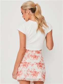Saint Genies Cream / Orange Floral Wrap Mini Skirt -Noisy May Shop 28390 3