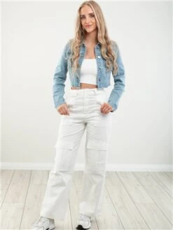 Missy Empire White Amaia High Waisted Cargo Trousers -Noisy May Shop 28408 2