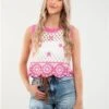 Qed Pink / White Crochet Flower Sleeveless Top -Noisy May Shop 28409