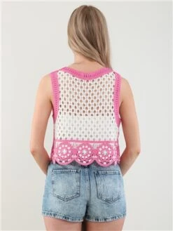 Qed Pink / White Crochet Flower Sleeveless Top -Noisy May Shop 28409 3