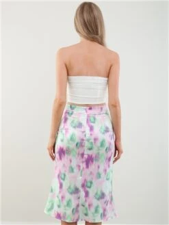 Saint Genies Pink / Cream Blurred Print Satin Midi Skirt -Noisy May Shop 28453 3
