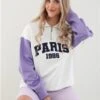 Vivichi Light Cream/ Lilac Zip Paris Crew Sweater -Noisy May Shop 28455