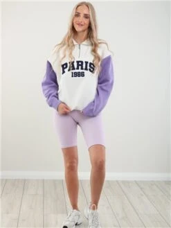 Vivichi Light Cream/ Lilac Zip Paris Crew Sweater -Noisy May Shop 28455 2
