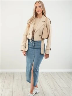 Saint Genies Beige Cropped Belted Trenchcoat -Noisy May Shop 28466 2