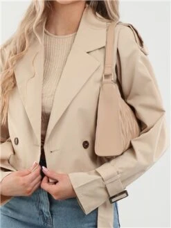 Saint Genies Beige Cropped Belted Trenchcoat -Noisy May Shop 28466 3