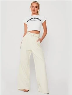 Saint Genies Cream Belted Wide Leg Trouser -Noisy May Shop 28497 2