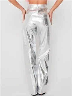 Saint Genies Silver Alix Metallic High Waisted Wide Leg Trousers -Noisy May Shop 28502 3