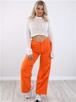 Missy Empire Orange Samantha Parachute Cargo Pants -Noisy May Shop 28510 2