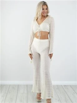 Saint Genies White Lace Crochet Trouser -Noisy May Shop 28528 2