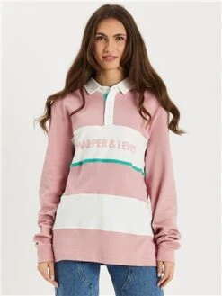 Harper & Lewis Dusty Pink / Mint / Cream Cassia Rugby Polo Top