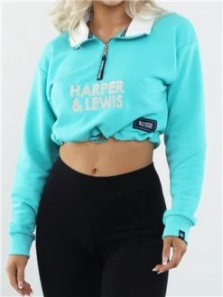 Harper & Lewis Mint Cropped 1/4 Zip Sweater -Noisy May Shop 28542 1