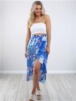 Girl In Mind Blue Emily Patchwork Frill Detail Wrap Skirt -Noisy May Shop 28581 2