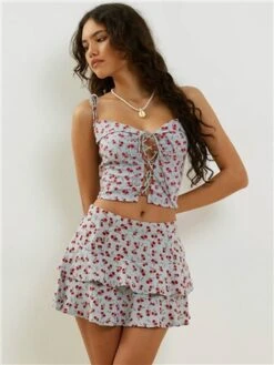 Motel Disty Floral Blue Lowisa Mini Skirt