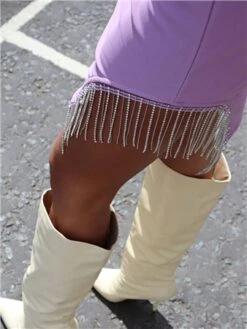 Saint Genies Lilac Beatrix Diamante Fringe Asymmetric Mini Skirt -Noisy May Shop 28599 1