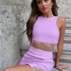 Saint Genies Lilac Beatrix Diamante Fringe Racer Shape Crop Top -Noisy May Shop 28600