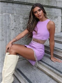 Saint Genies Lilac Beatrix Diamante Fringe Racer Shape Crop Top -Noisy May Shop 28600 3