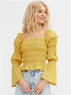 The Frolic Yellow Una Long Sleeved Ruffle Top