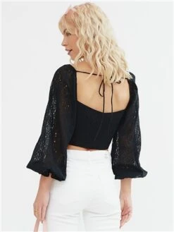 The Frolic Black Long Sleeve Cropped Lace Detail Top -Noisy May Shop 28615 3