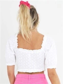 Brave Soul White Broderie Anglaise Buttoned Milkmaid Top -Noisy May Shop 28628 3