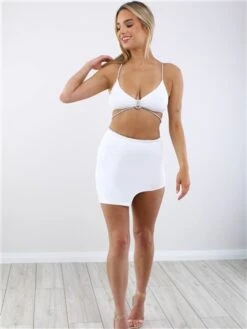 Saint Genies White Julia Diamante Trim Mini Skirt -Noisy May Shop 28676 2