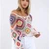 Qed Multi Floral Crochet Knit Crop Top