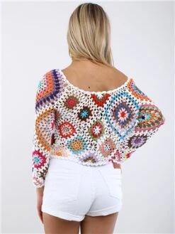 Qed Multi Floral Crochet Knit Crop Top -Noisy May Shop 28677 3
