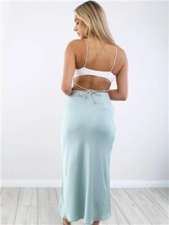 Vivichi Sage Green Satin Maxi Skirt -Noisy May Shop 28681 3