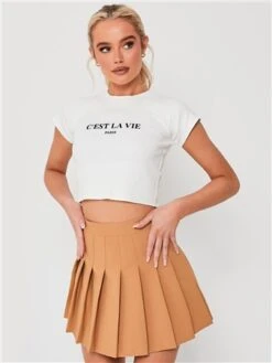 Saint Genies Beige Pleated Skort