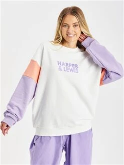 Harper & Lewis Cream Colour Block Crew Sweater