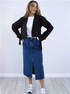 Saint Genies Black Cropped Belted Trenchcoat -Noisy May Shop 28772 2