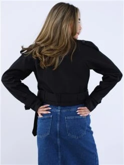 Saint Genies Black Cropped Belted Trenchcoat -Noisy May Shop 28772 3