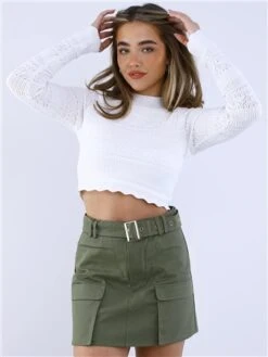 Saint Genies Khaki Sybil Cargo Skirt