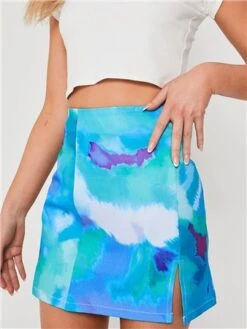 Saint Genies Blue Print Tie Dye Split Skirt -Noisy May Shop 28826 1