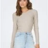 Only Grey / Pumice Stone Cropped Rib Top With Long Sleeves
