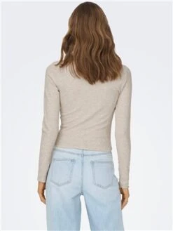 Only Grey / Pumice Stone Cropped Rib Top With Long Sleeves -Noisy May Shop 28832 3